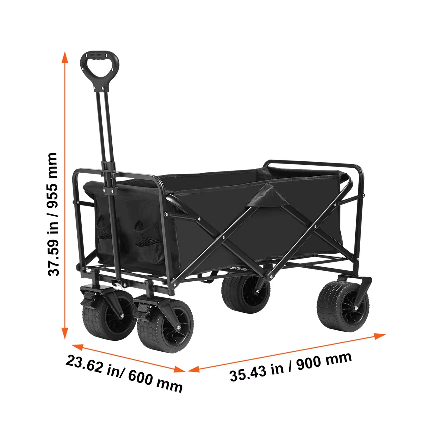 Collapsible Folding Wagon Beach Wagon Cart with All-Terrain Wheels Drink Holders Sports Wagon for Camping Shopping