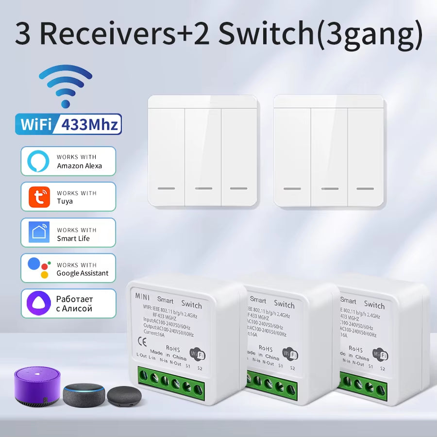 Tuya Smart Wifi Switch for Lighting RF 433Mhz Wireless Switch Smart Life APP Voice Control Work with Alexa Google Home Alice
