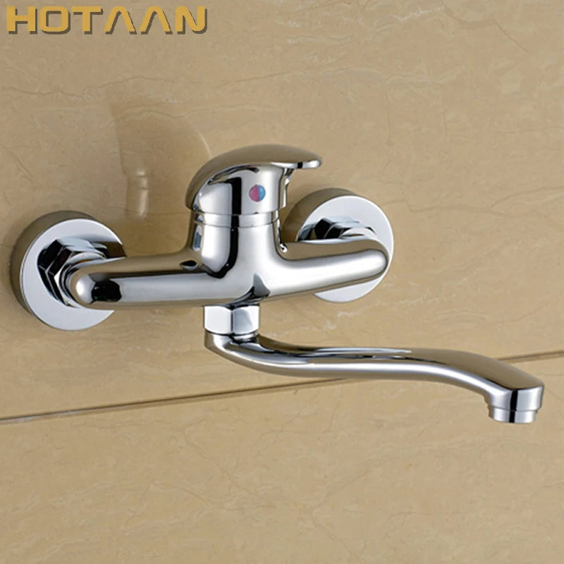 . Brass Chrome Taps for Kitchen Sink Kitchen Tap Dual Hole Wall Kitchen Mixer Kitchen Faucet Torneira Cozinha YT6033