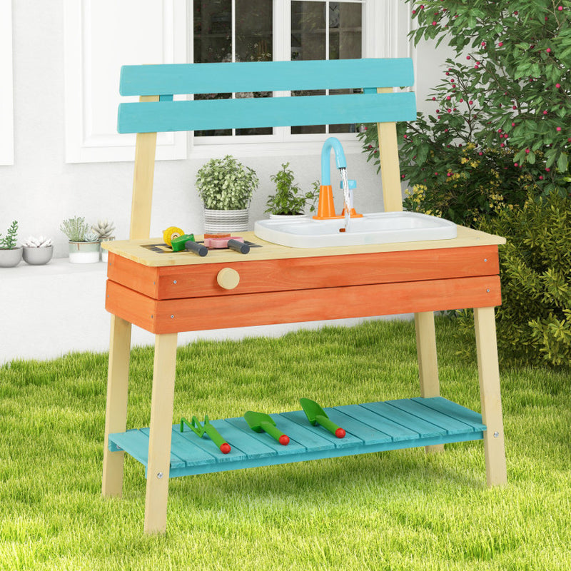 Children's Wooden Play Kitchen Set - Chef Pretend Play Mud Kitchen