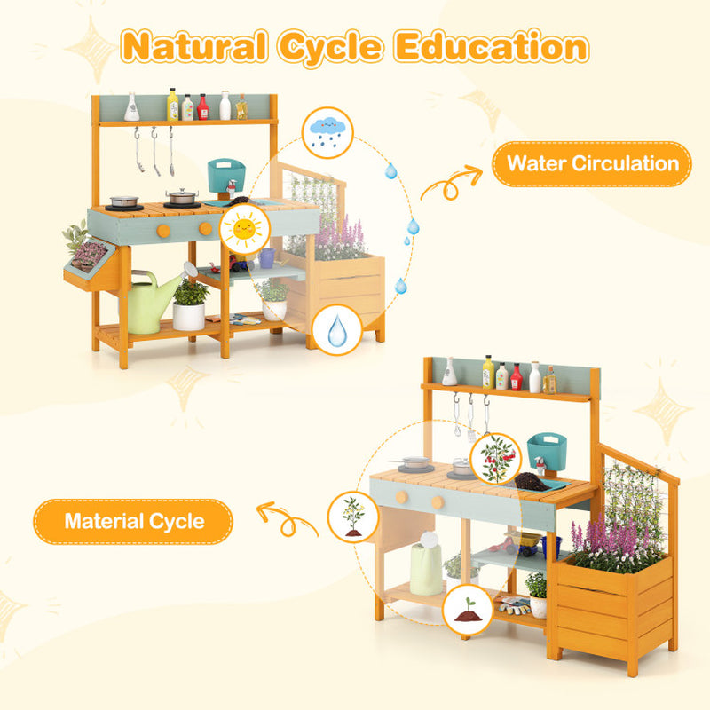 Play Kitchen for Kids Wooden Toy Kitchen Playset Pretend Mud Kitchen