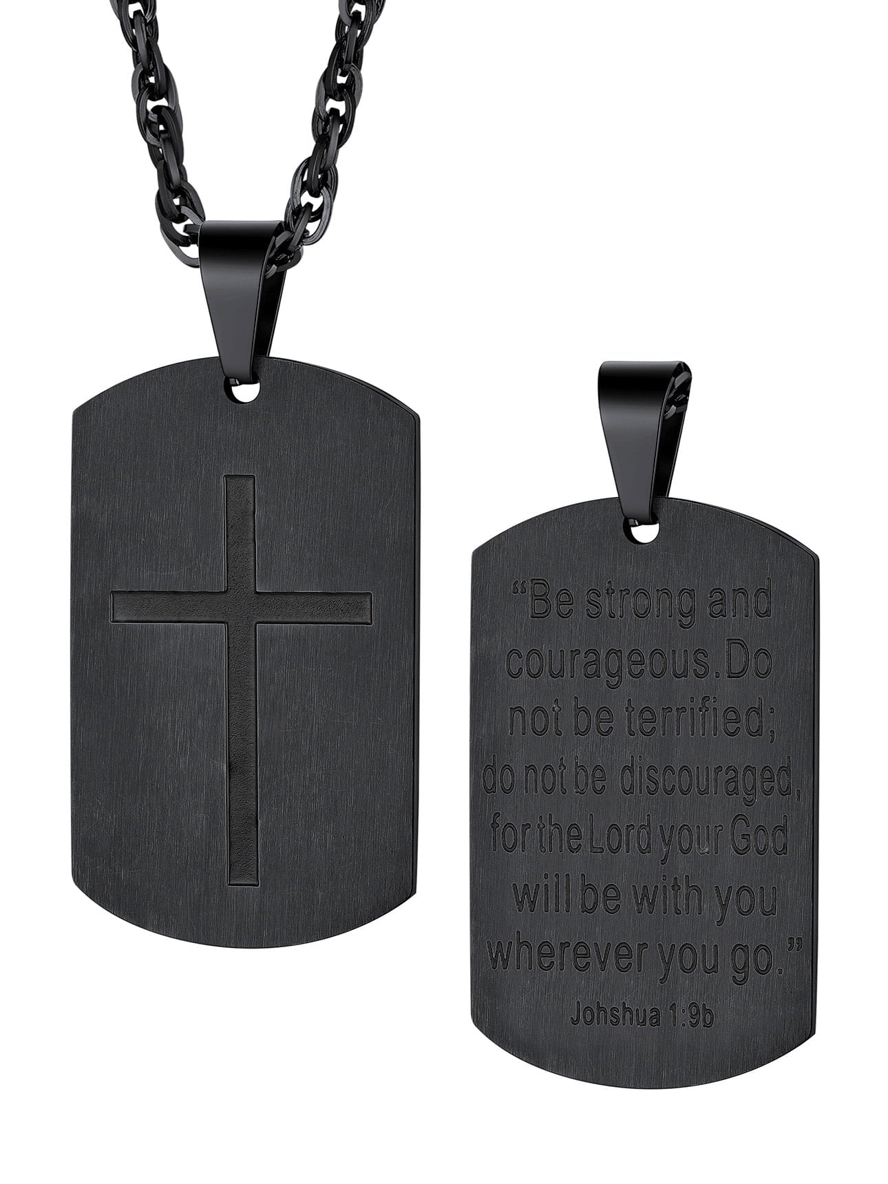 Men'S Black Cross Necklace Stainless Steel Dog Tag Necklace Christian Serenity Prayer Necklace Inspirational Jewelry Gift
