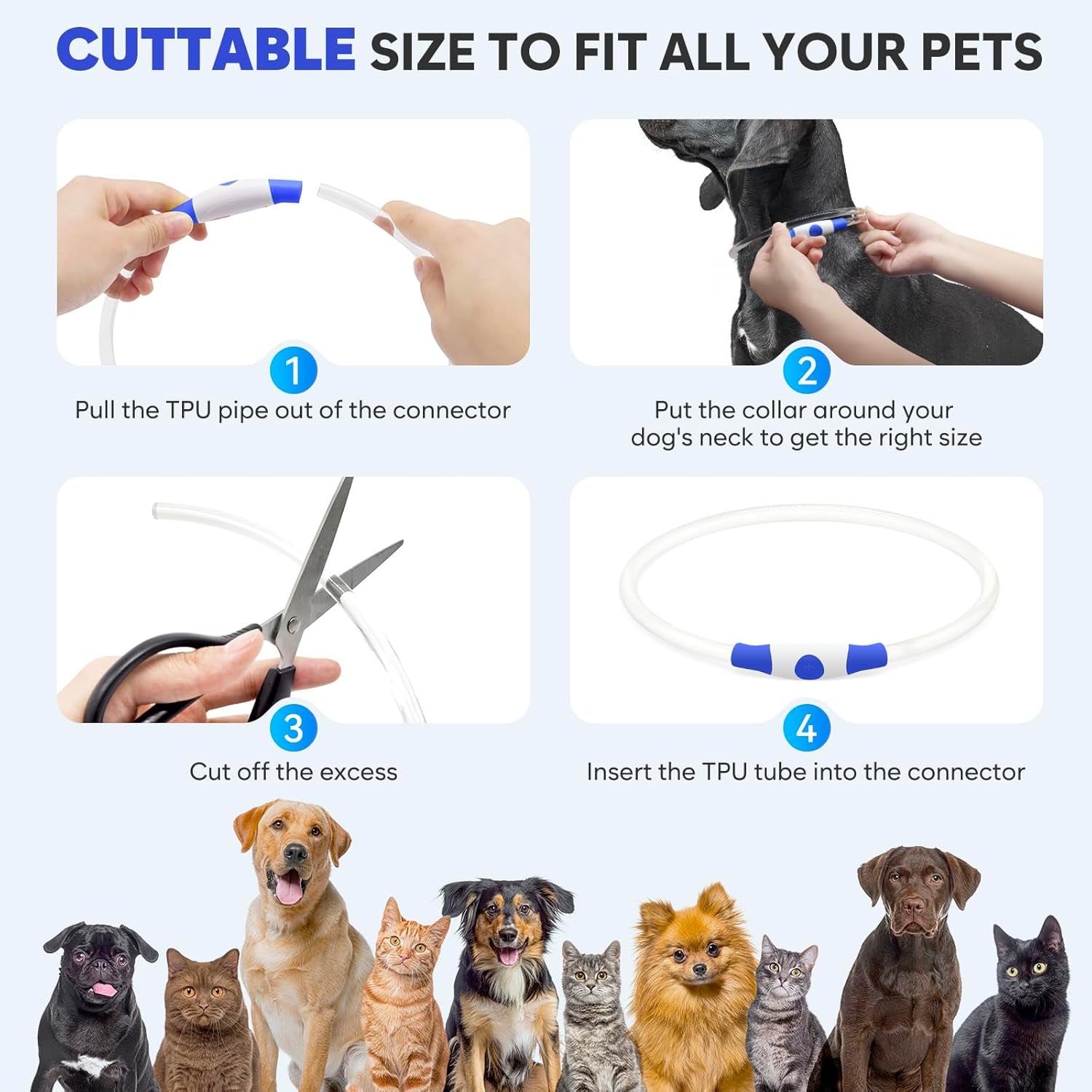Light up Dog Collar - Waterproof LED Dog Collar Rechargeble, TPU Cuttable Glow in the Dark Safety Dog Lights for Night Walking(Blue)