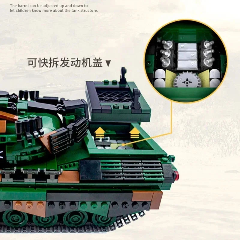 Educational Germany WW2 Leopard 1 Main Station Tank Model Military Armored Car Series DIY Toys Building Blocks Gift for Boys
