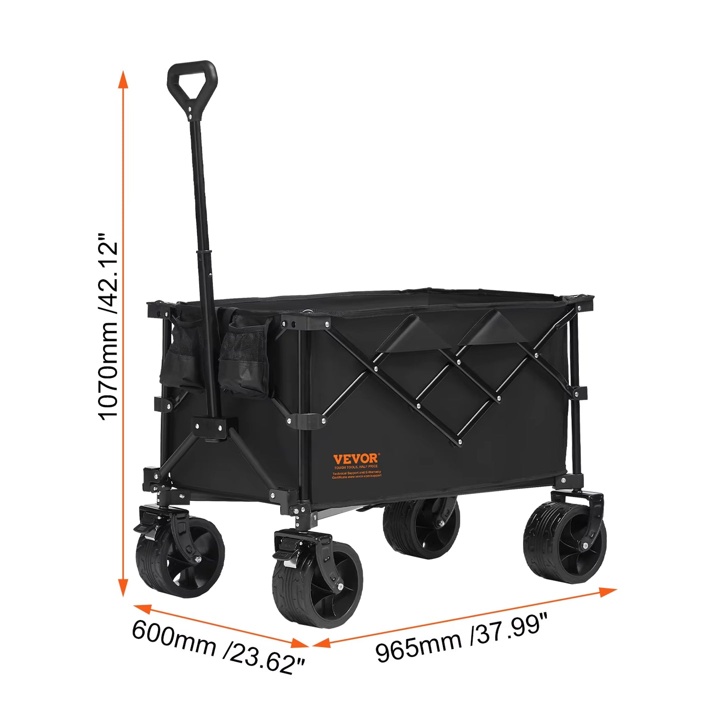 Collapsible Folding Wagon Beach Wagon Cart with All-Terrain Wheels Drink Holders Sports Wagon for Camping Shopping