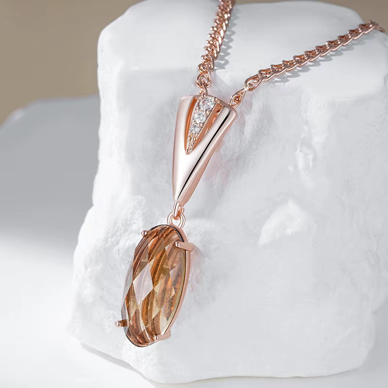 Hot round Light Brown Natural Zircon Pendant Necklace for Women Simple 585 Rose Gold Color High Quality Daily Jewelry