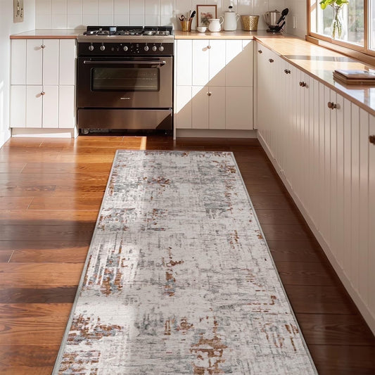 3'X7' Runner Rug Machine Washable Runner Soft Modern Abstract Area Rug for Entryway Bedroom Kitchen Laundry Room Bathroom Aesthetic Home Decor Neutral Brown Runner