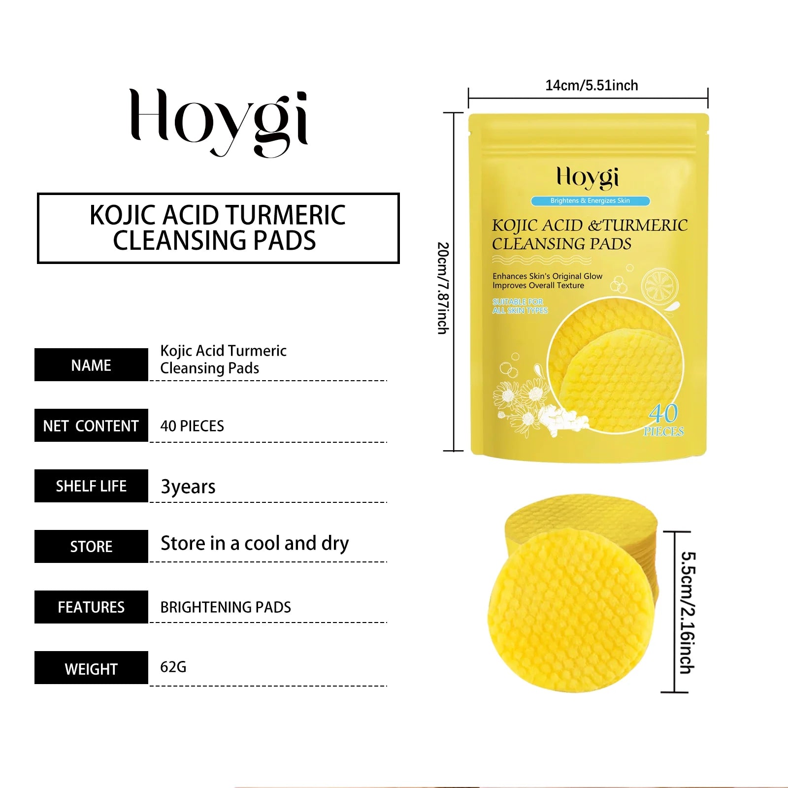 Turmeric Cleansing Pads,Kojic Acid and Turmeric Cleansing Pads for Face and Body Remove Excess Keratin