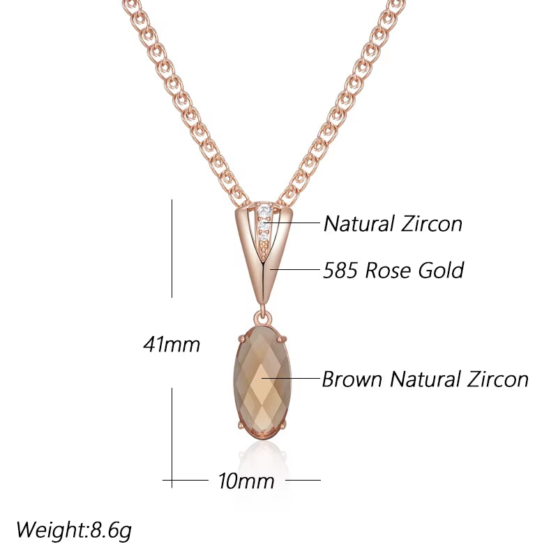 Hot round Light Brown Natural Zircon Pendant Necklace for Women Simple 585 Rose Gold Color High Quality Daily Jewelry