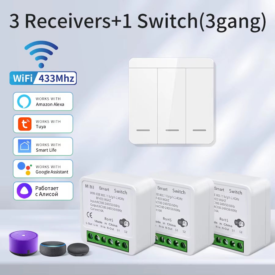 Tuya Smart Wifi Switch for Lighting RF 433Mhz Wireless Switch Smart Life APP Voice Control Work with Alexa Google Home Alice