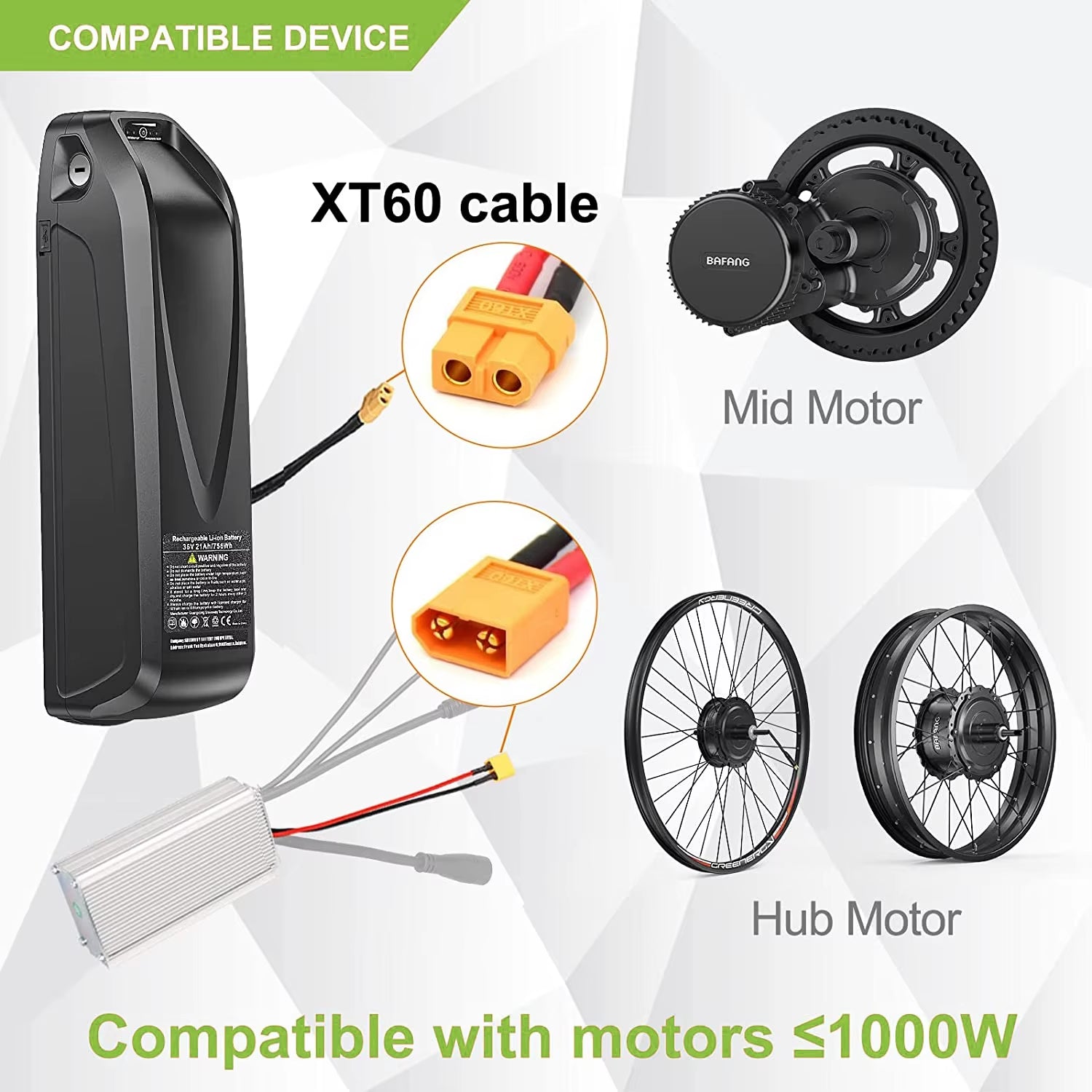 Ebike Battery 36V 48V 52V Hailong 30A BMS Electric Bicycle Downtube Lithium Battery Pack for 1500W 1000W 750W 500W 250W Motor