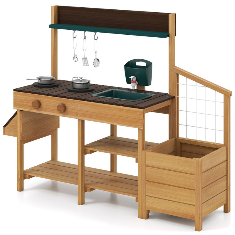 Play Kitchen for Kids Wooden Toy Kitchen Playset Pretend Mud Kitchen