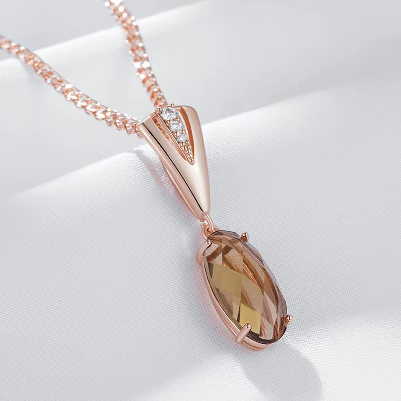 Hot round Light Brown Natural Zircon Pendant Necklace for Women Simple 585 Rose Gold Color High Quality Daily Jewelry