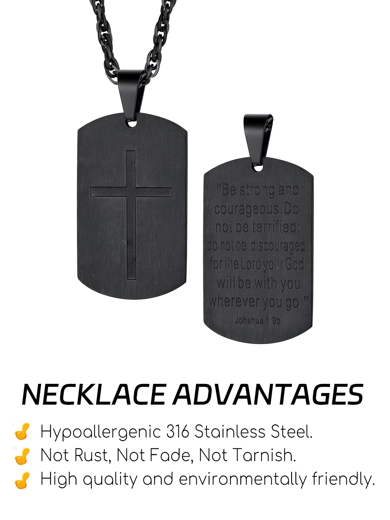 Men'S Black Cross Necklace Stainless Steel Dog Tag Necklace Christian Serenity Prayer Necklace Inspirational Jewelry Gift