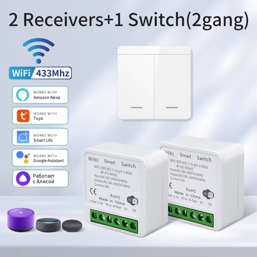 Tuya Smart Wifi Switch for Lighting RF 433Mhz Wireless Switch Smart Life APP Voice Control Work with Alexa Google Home Alice
