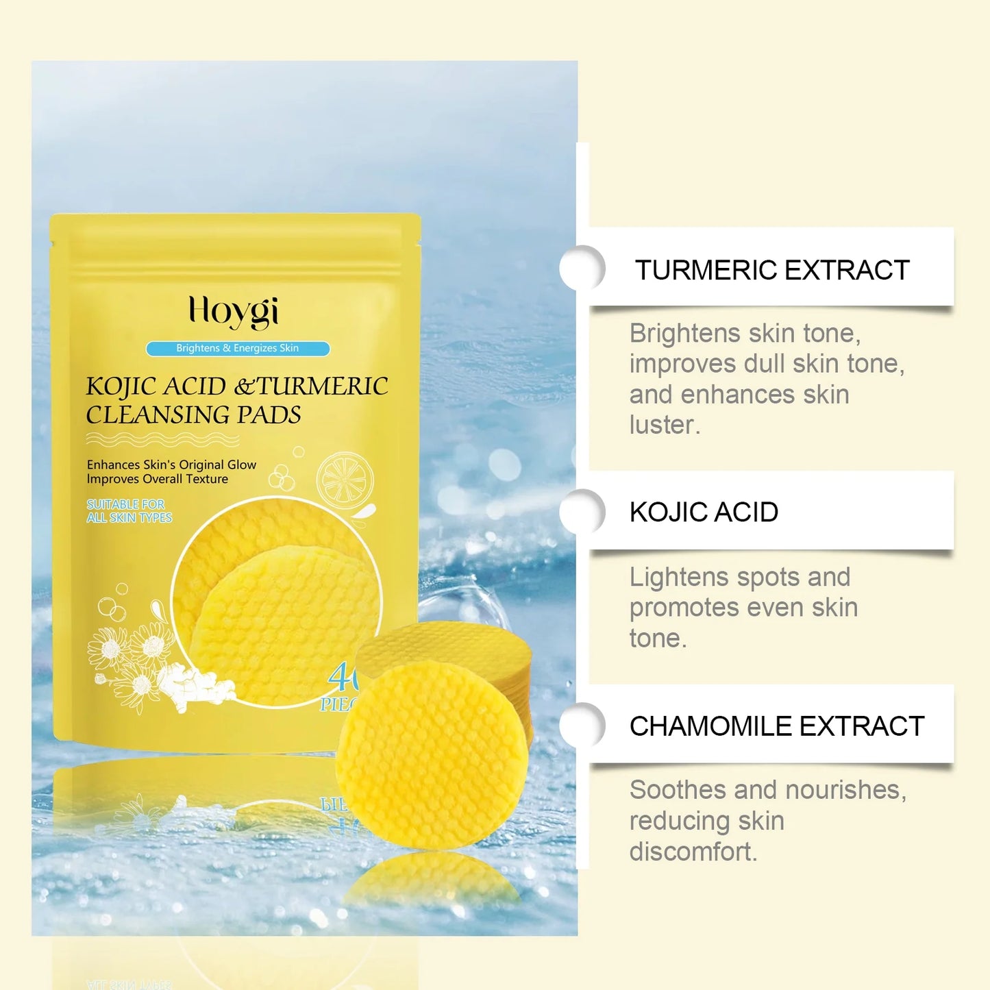 Turmeric Cleansing Pads,Kojic Acid and Turmeric Cleansing Pads for Face and Body Remove Excess Keratin