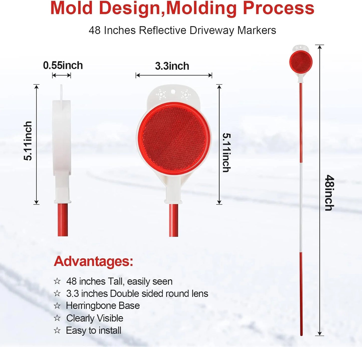 Metal Driveway Markers for Parking Lot Yard Mailbox Driveway, 48 Inches Double Sided Reflectors,4Pcs