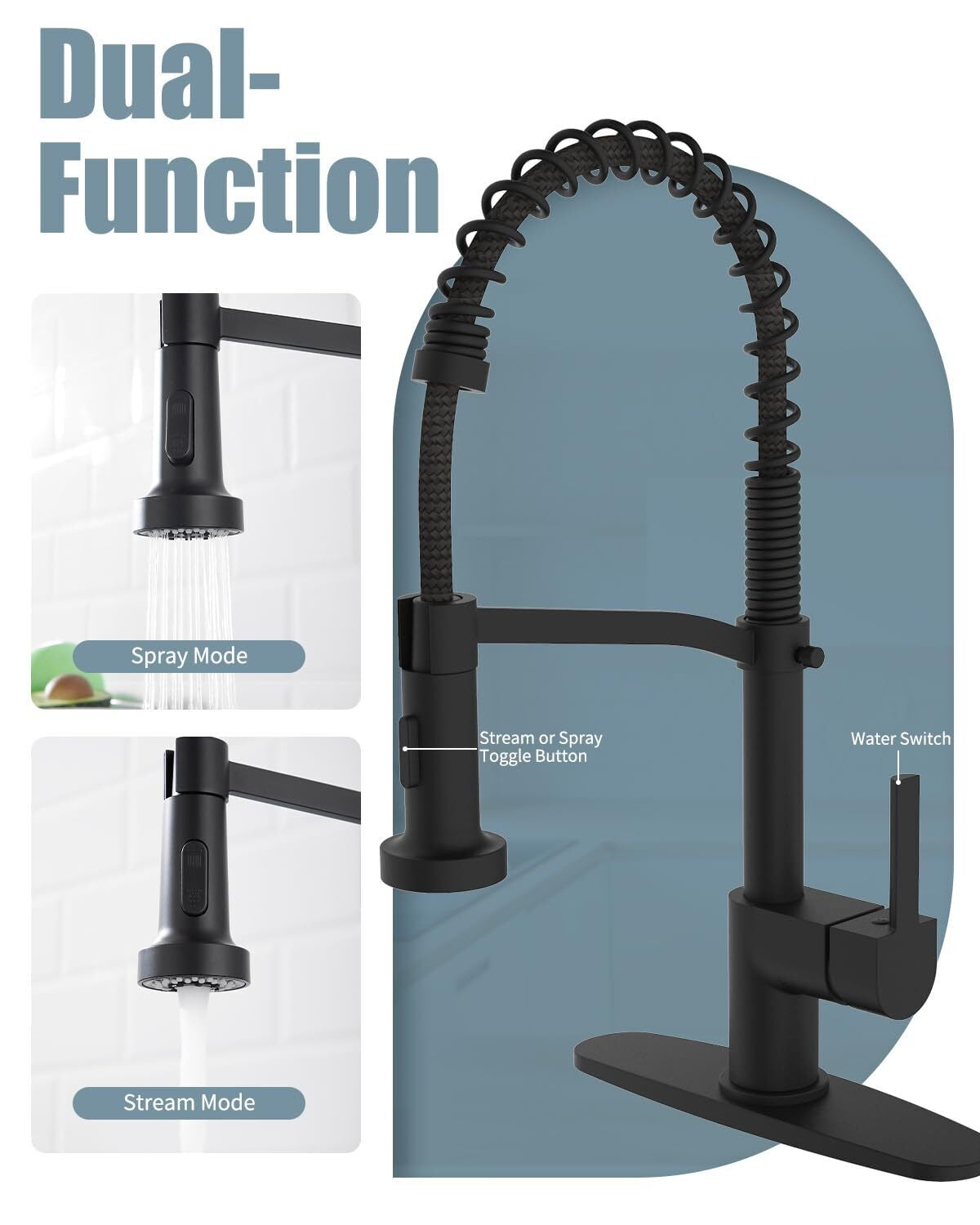 Black Kitchen Faucet Soap Dispenser, Faucet for Kitchen Sink, Kitchen Sink Fa...