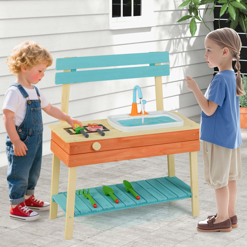 Children's Wooden Play Kitchen Set - Chef Pretend Play Mud Kitchen