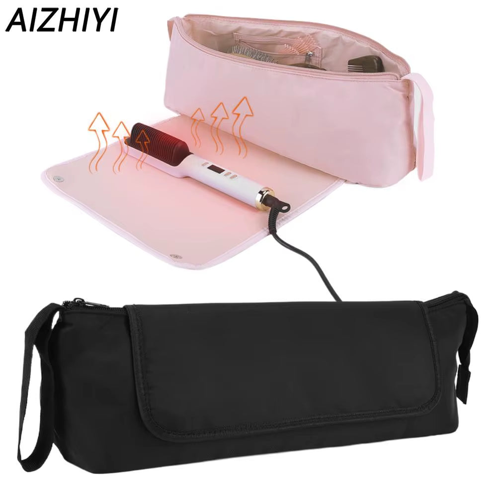2 in 1 Hair Tools Travel Bag with Heat Resistant Mat Travel Hair Makeup Bag for Curling Iron Hair Straightener Flat Iron Pouch