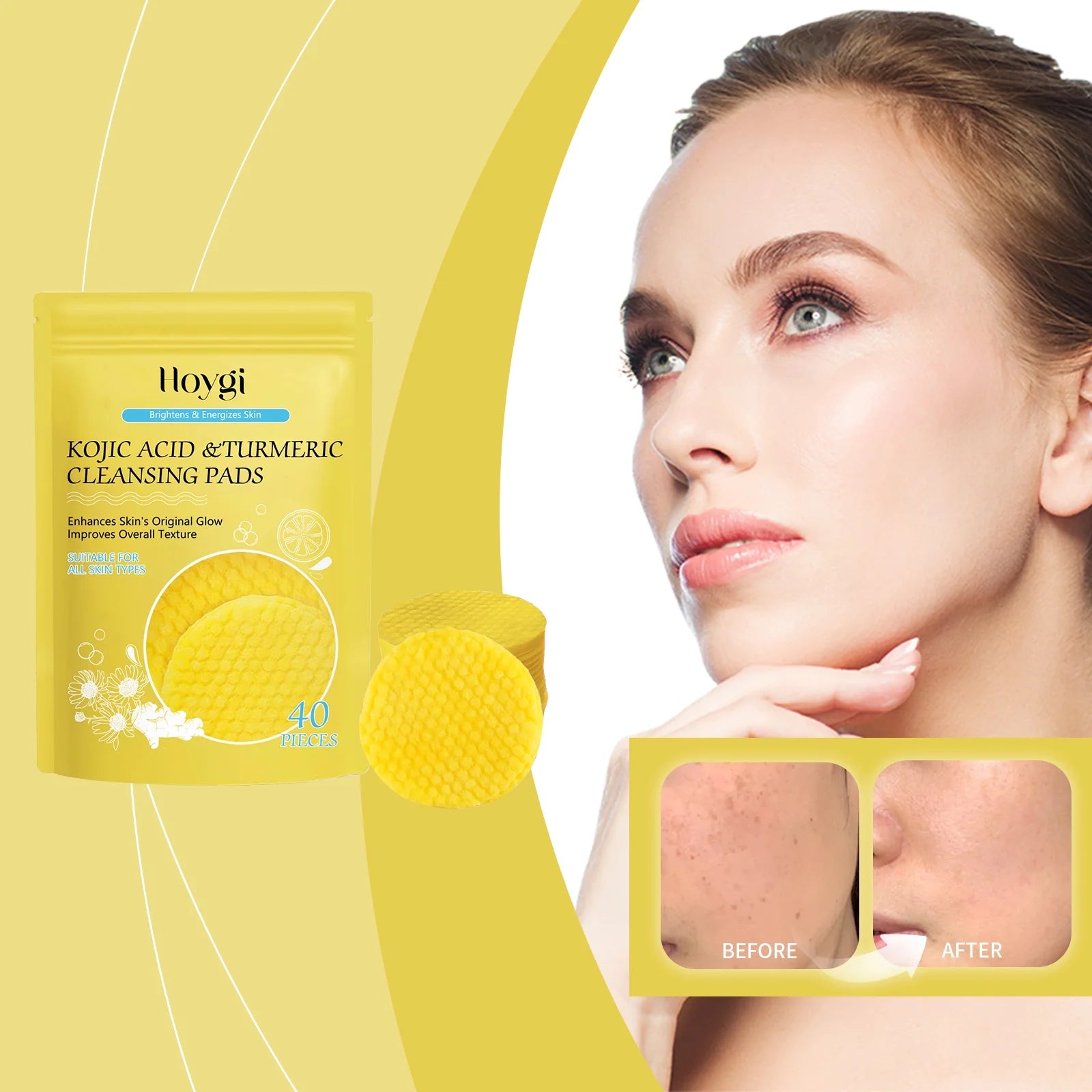 Turmeric Cleansing Pads,Kojic Acid and Turmeric Cleansing Pads for Face and Body Remove Excess Keratin