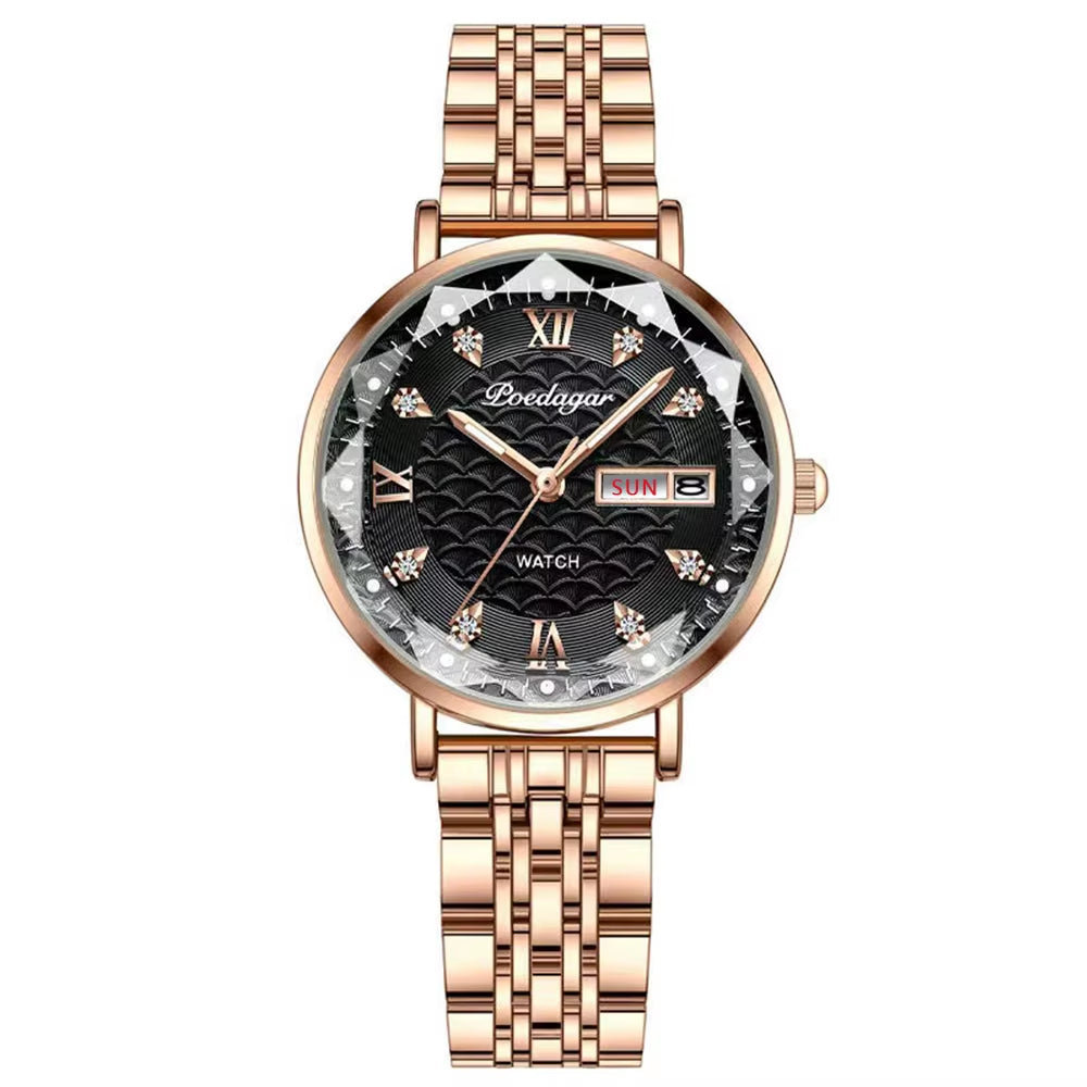Watch Women New Fashion Luxury Stainless Steel Wristwatch Bracelet Simple Rose Gold Waterproof Luminous Ladies Watches