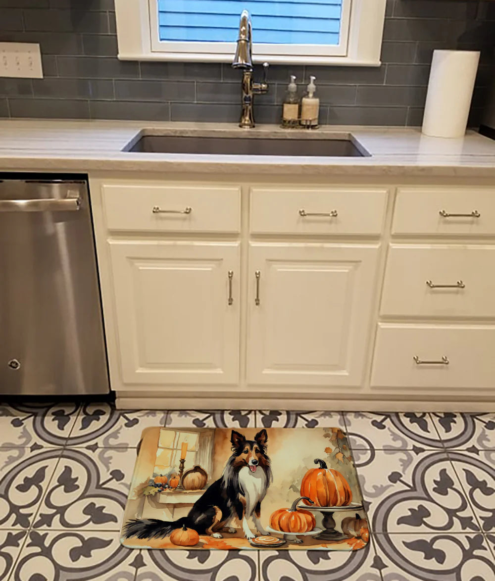 Collie Fall Kitchen Pumpkins Memory Foam Kitchen Mat