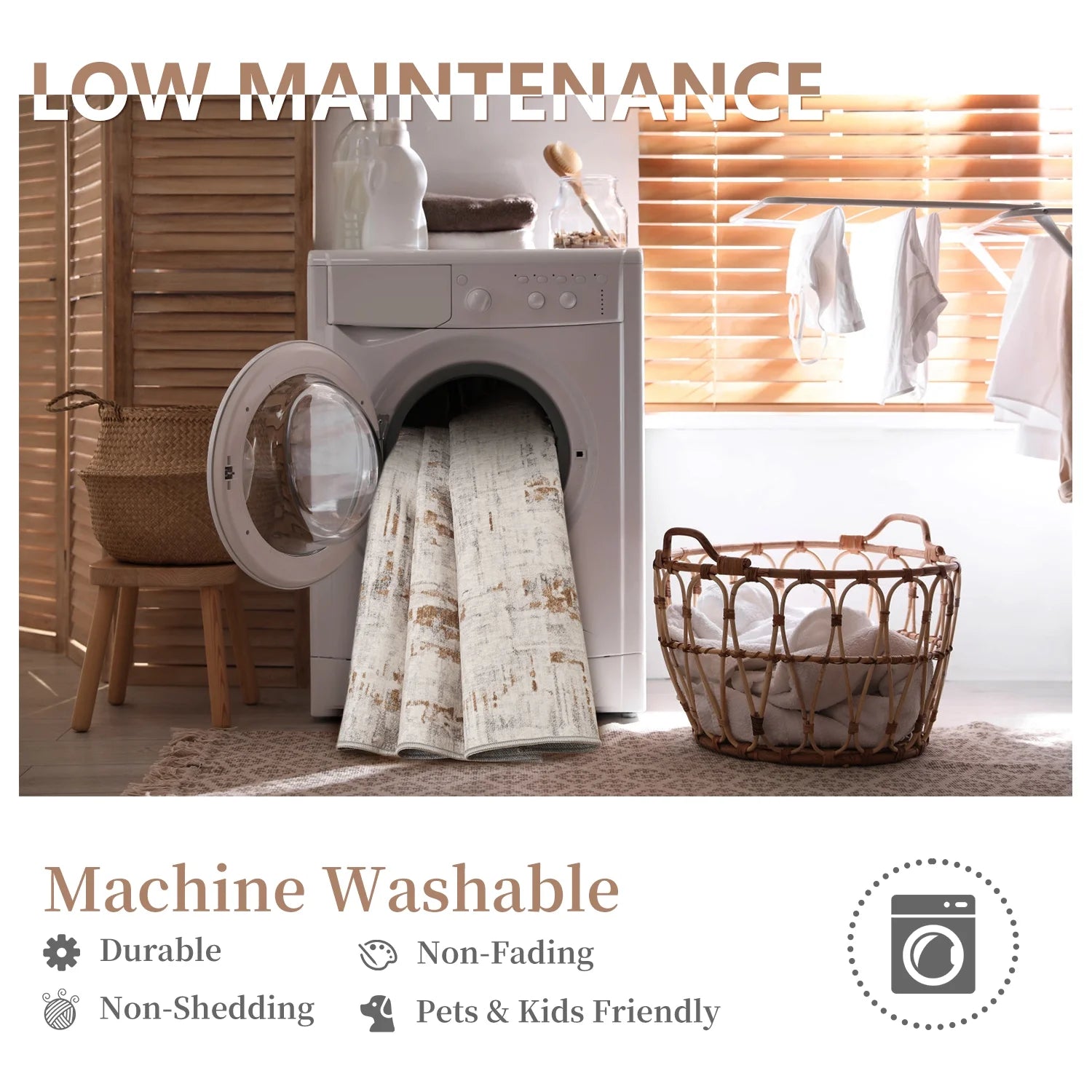 3'X7' Runner Rug Machine Washable Runner Soft Modern Abstract Area Rug for Entryway Bedroom Kitchen Laundry Room Bathroom Aesthetic Home Decor Neutral Brown Runner