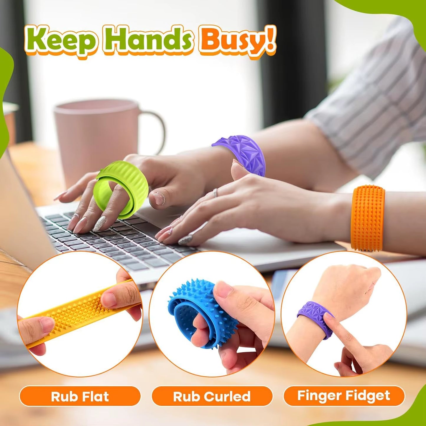 6 Pack Fidget Toys Slap Bracelets Textured Silicone Sensory Toys for Kids Autism Calming Sensory Toy for Special Needs Fidgets