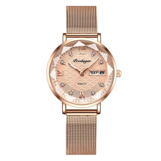 Watch Women New Fashion Luxury Stainless Steel Wristwatch Bracelet Simple Rose Gold Waterproof Luminous Ladies Watches