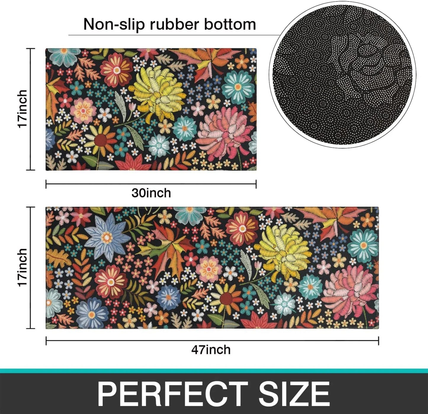 Boho Floral Kitchen Rug Mat Set of 2 Spring Colorful Flowers Kitchen Rugs Washable Non Slip Summer Kitchen Floor Mats