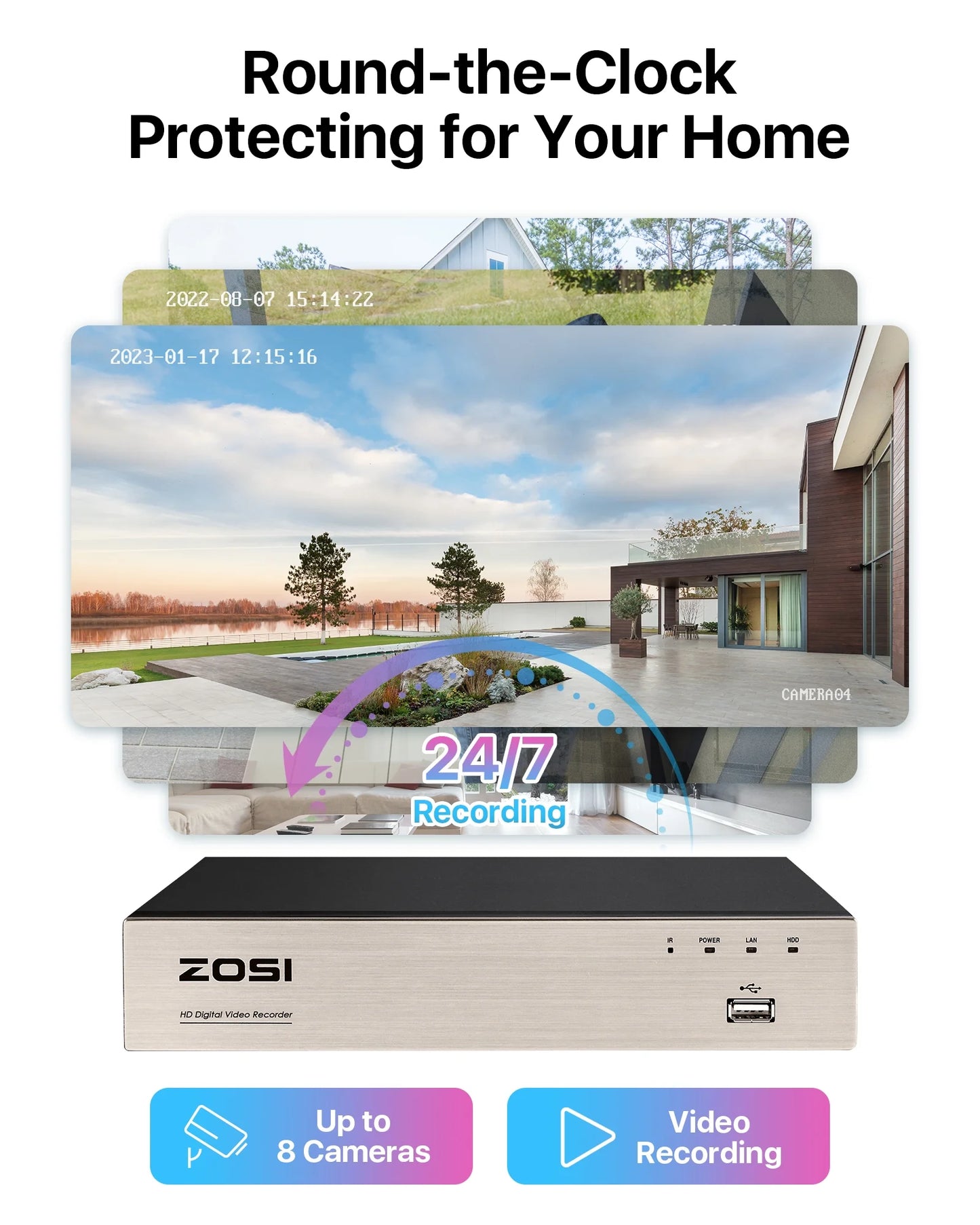 3K Lite H.265+ Home Security Camera System,5Mp Lite 8 Channel Surveillance DVR and 4 X 1080P Weatherproof CCTV Dome Camera Outdoor Indoor with 80Ft Night Vision, Motion Alerts, NO Hard Drive