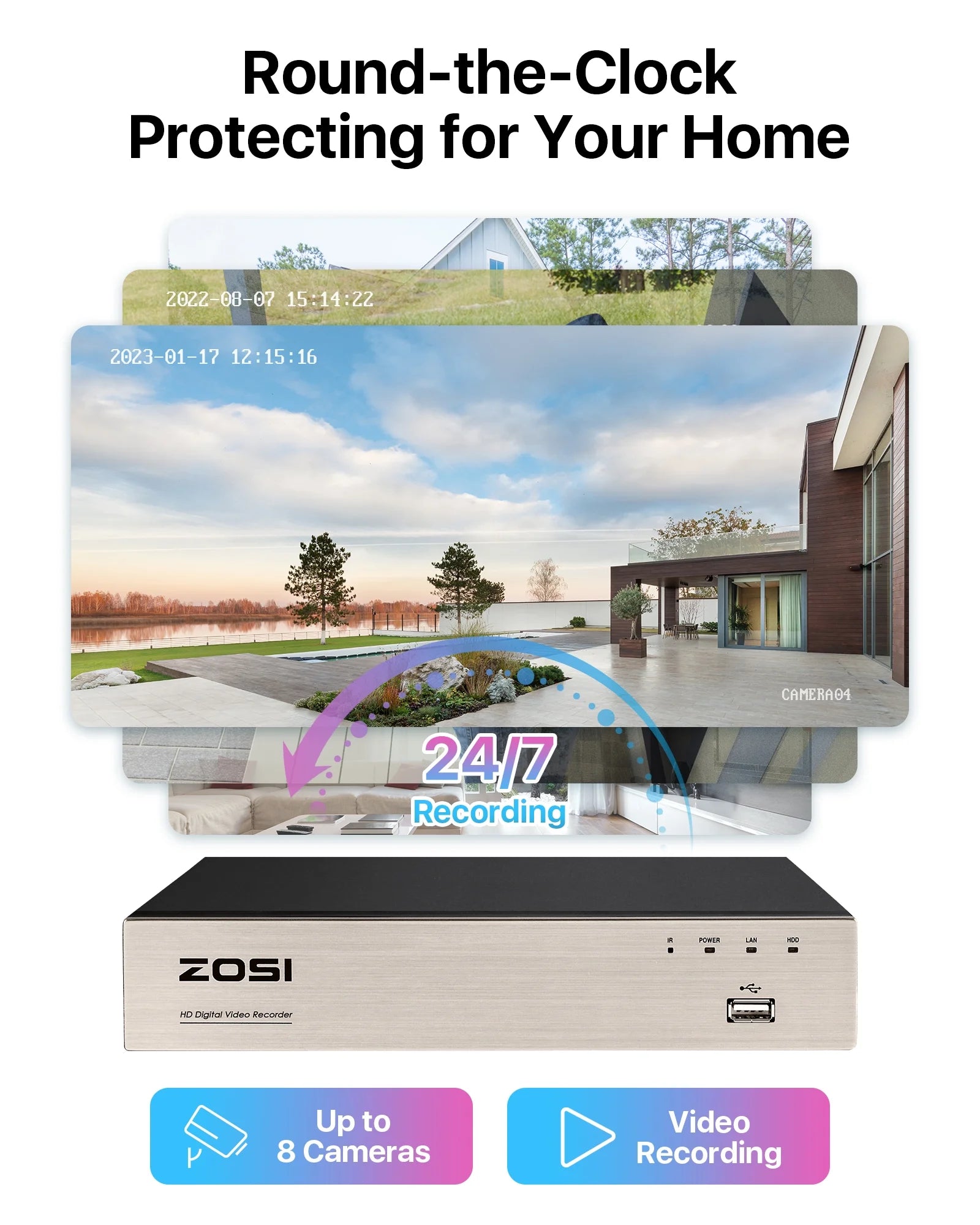 3K Lite H.265+ Home Security Camera System,5Mp Lite 8 Channel Surveillance DVR and 4 X 1080P Weatherproof CCTV Dome Camera Outdoor Indoor with 80Ft Night Vision, Motion Alerts, NO Hard Drive