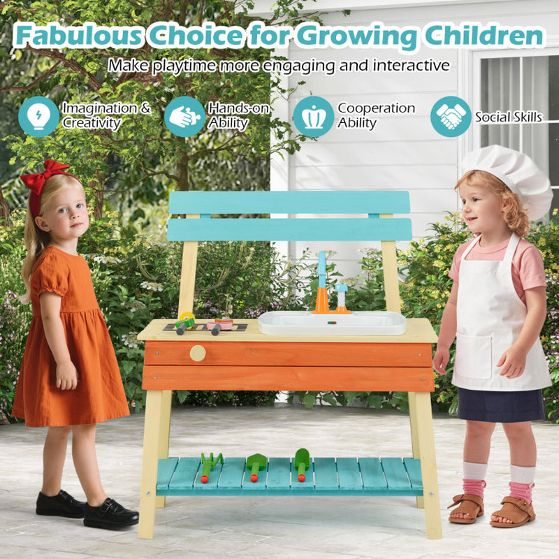 Children's Wooden Play Kitchen Set - Chef Pretend Play Mud Kitchen