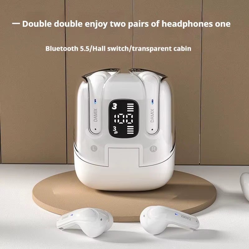 DX16 Couple Wireless Bluetooth Earphones with 2 Pairs of Earphones Backpack Appearance, Battery Display, HIFI Sound Quality TWS