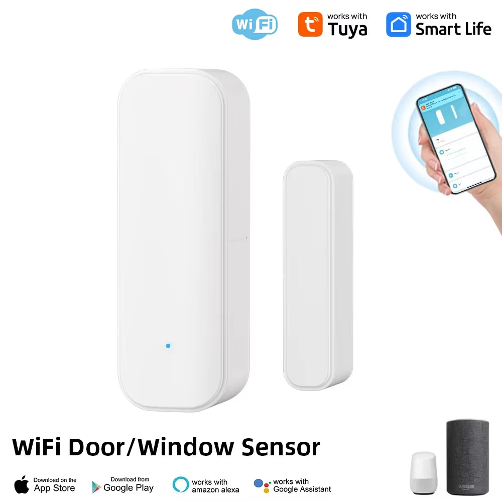 Zigbee or Wifi Window Door Sensor with Battery Tuya Smart Home Security Alarm System Voice Control via Alexa Google Home Smart
