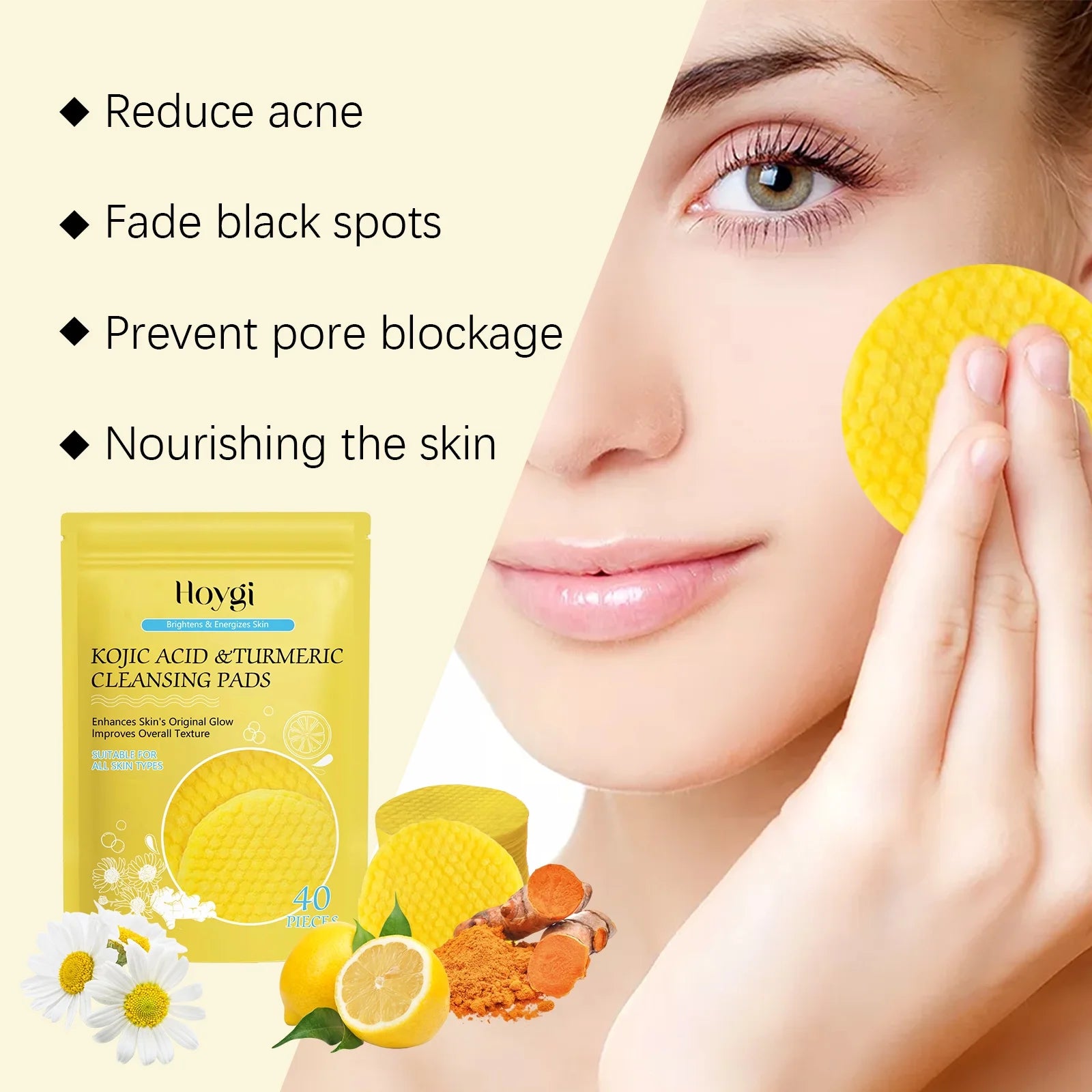 Turmeric Cleansing Pads,Kojic Acid and Turmeric Cleansing Pads for Face and Body Remove Excess Keratin