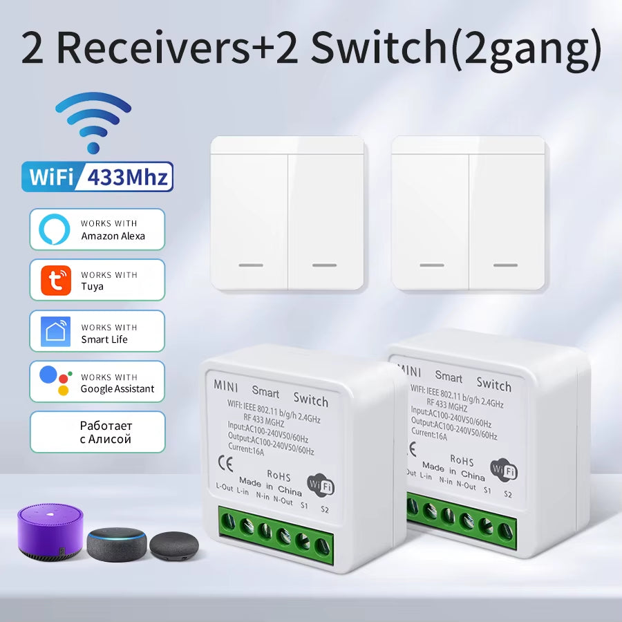 Tuya Smart Wifi Switch for Lighting RF 433Mhz Wireless Switch Smart Life APP Voice Control Work with Alexa Google Home Alice