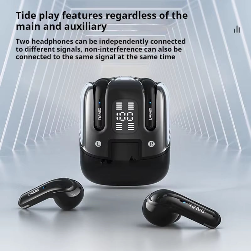 DX16 Couple Wireless Bluetooth Earphones with 2 Pairs of Earphones Backpack Appearance, Battery Display, HIFI Sound Quality TWS