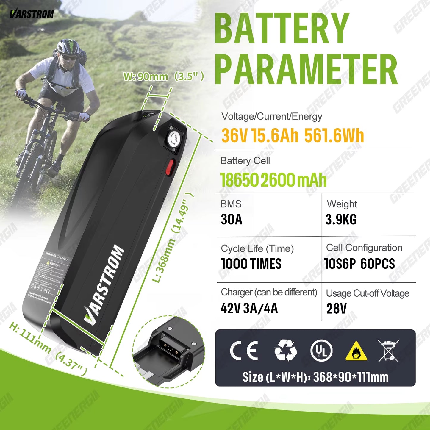 Ebike Battery 36V 48V 52V Hailong 30A BMS Electric Bicycle Downtube Lithium Battery Pack for 1500W 1000W 750W 500W 250W Motor