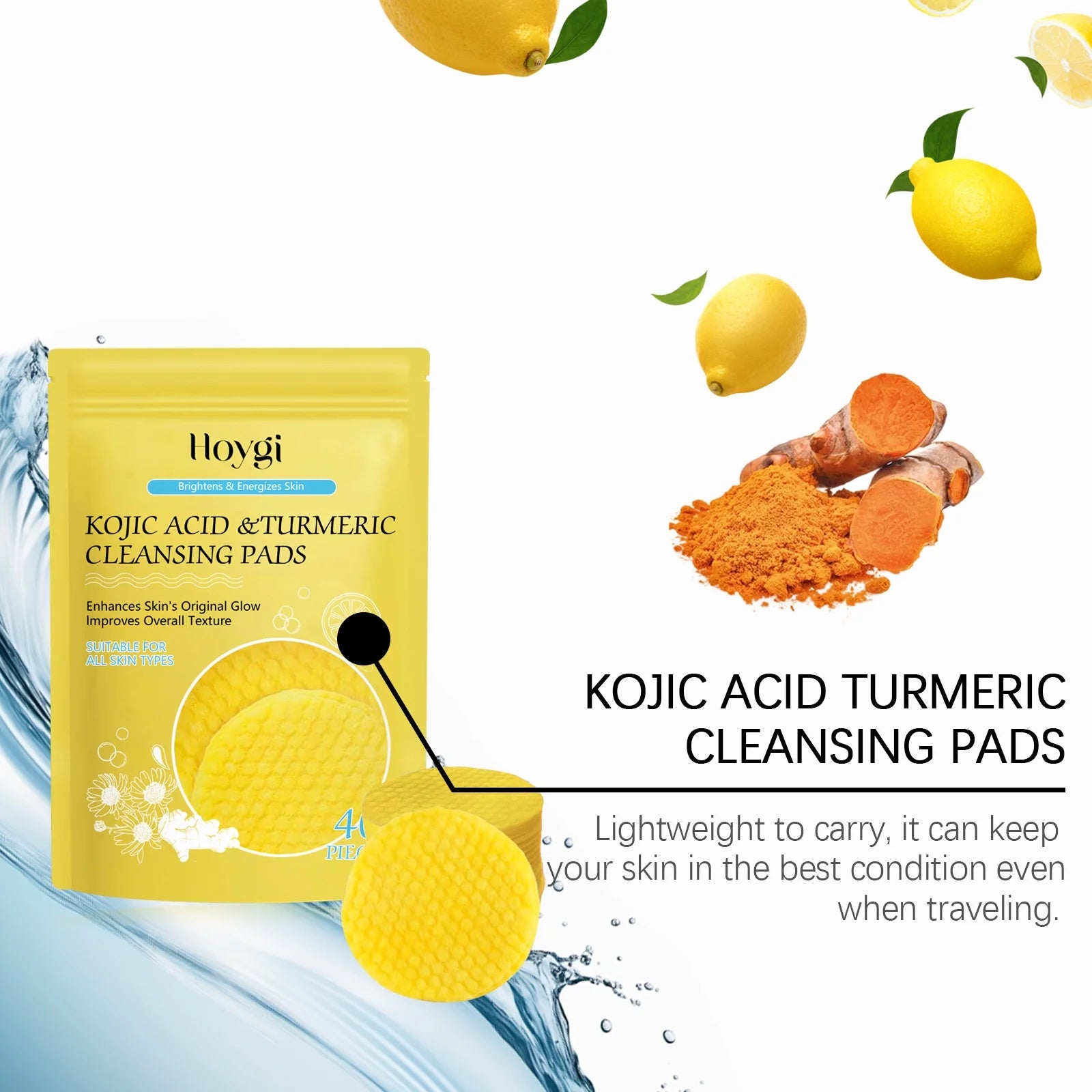 Turmeric Cleansing Pads,Kojic Acid and Turmeric Cleansing Pads for Face and Body Remove Excess Keratin