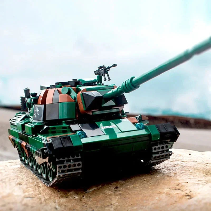 Educational Germany WW2 Leopard 1 Main Station Tank Model Military Armored Car Series DIY Toys Building Blocks Gift for Boys