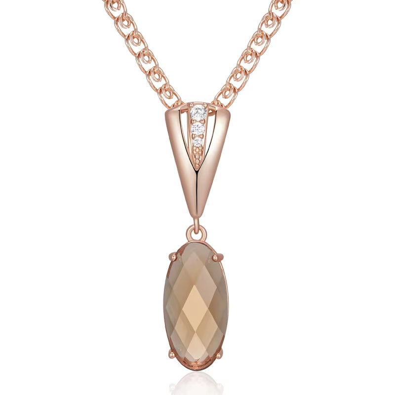 Hot round Light Brown Natural Zircon Pendant Necklace for Women Simple 585 Rose Gold Color High Quality Daily Jewelry