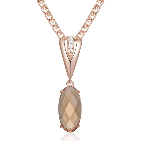Hot round Light Brown Natural Zircon Pendant Necklace for Women Simple 585 Rose Gold Color High Quality Daily Jewelry