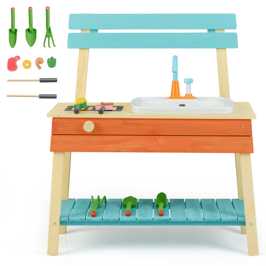 Children's Wooden Play Kitchen Set - Chef Pretend Play Mud Kitchen