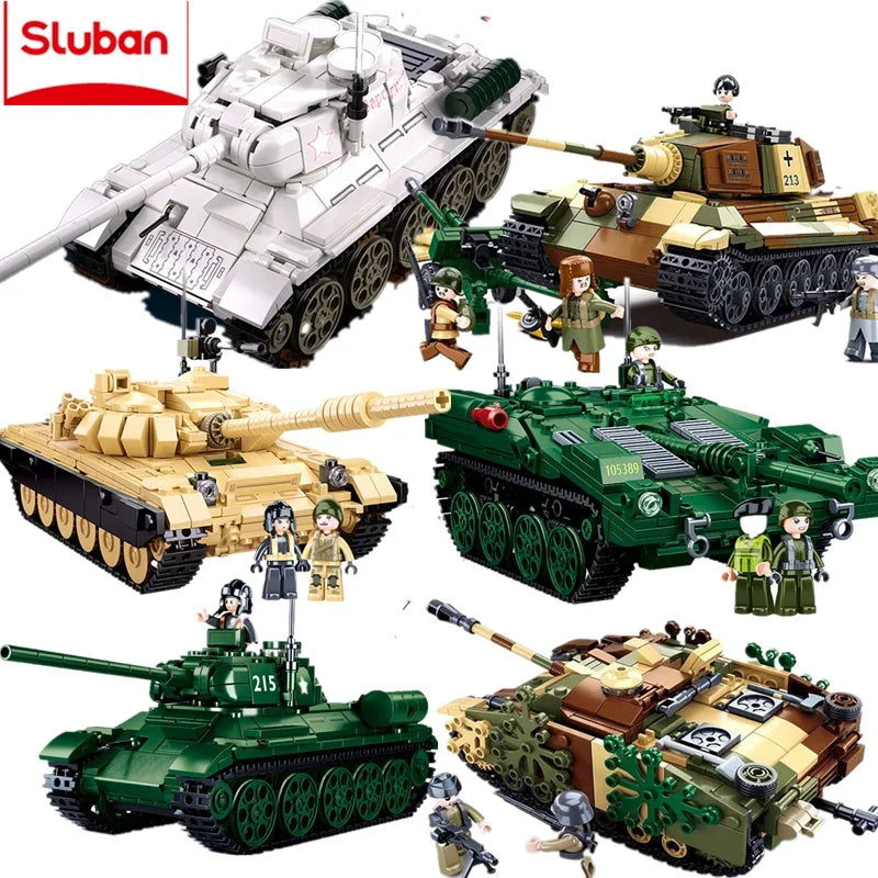 Military Series Building Blocks WW2 Heavy Main Battle Tank Leopard Tank Panther Set with Mini Figure Model Bricks Toys for Kids