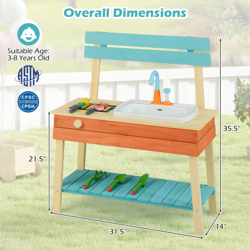 Children's Wooden Play Kitchen Set - Chef Pretend Play Mud Kitchen