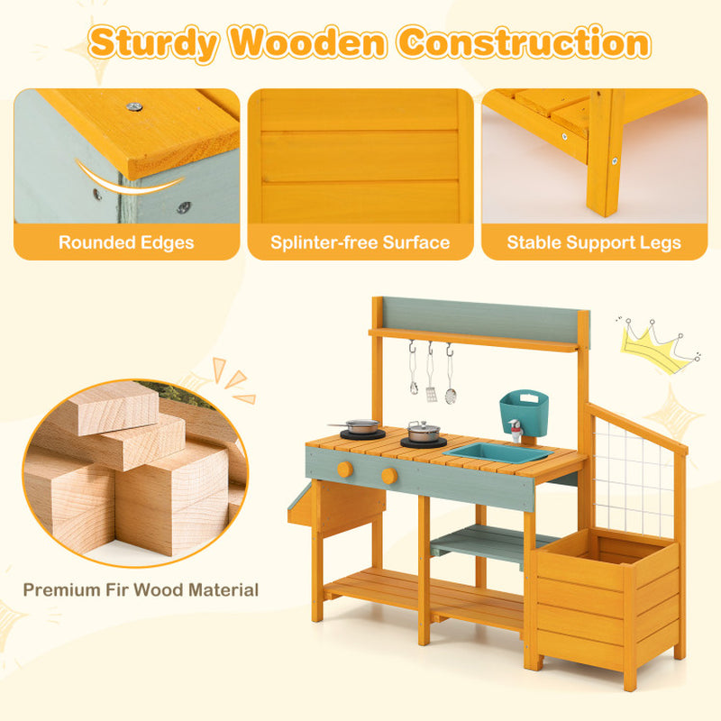 Play Kitchen for Kids Wooden Toy Kitchen Playset Pretend Mud Kitchen