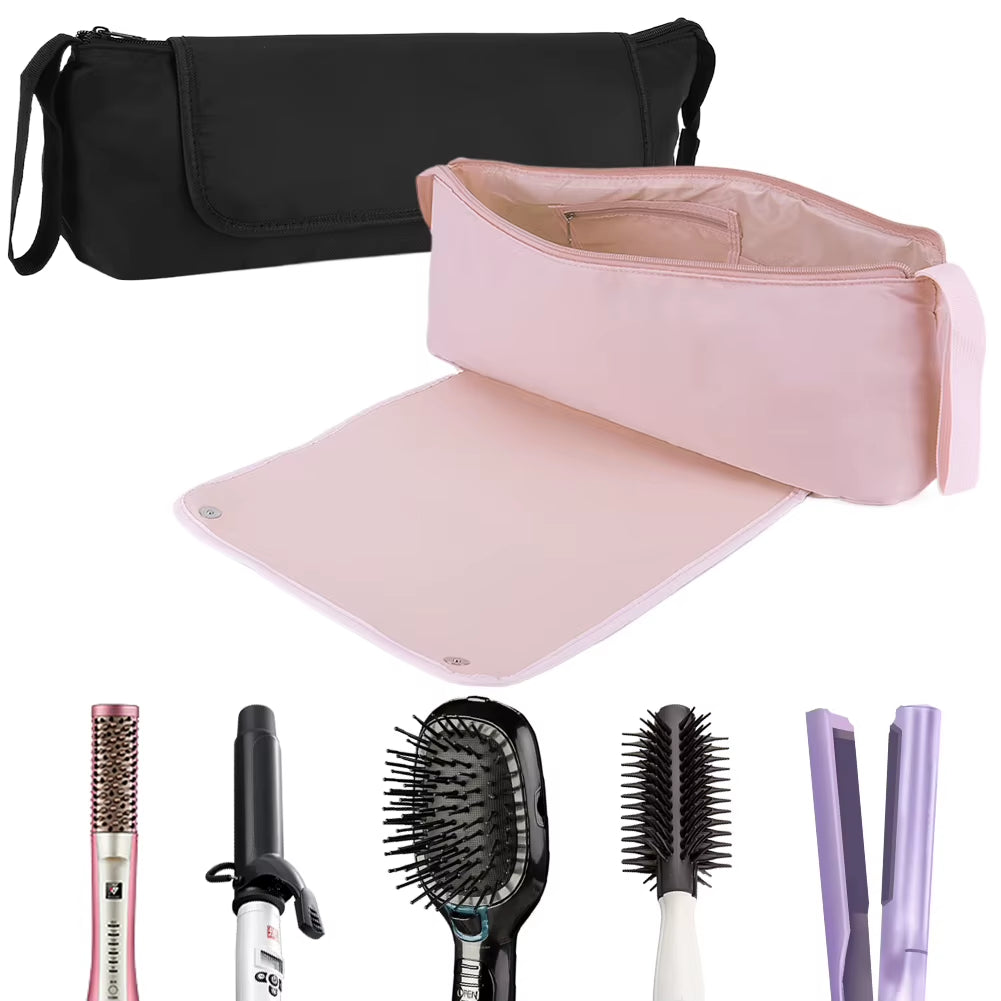 2 in 1 Hair Tools Travel Bag with Heat Resistant Mat Travel Hair Makeup Bag for Curling Iron Hair Straightener Flat Iron Pouch
