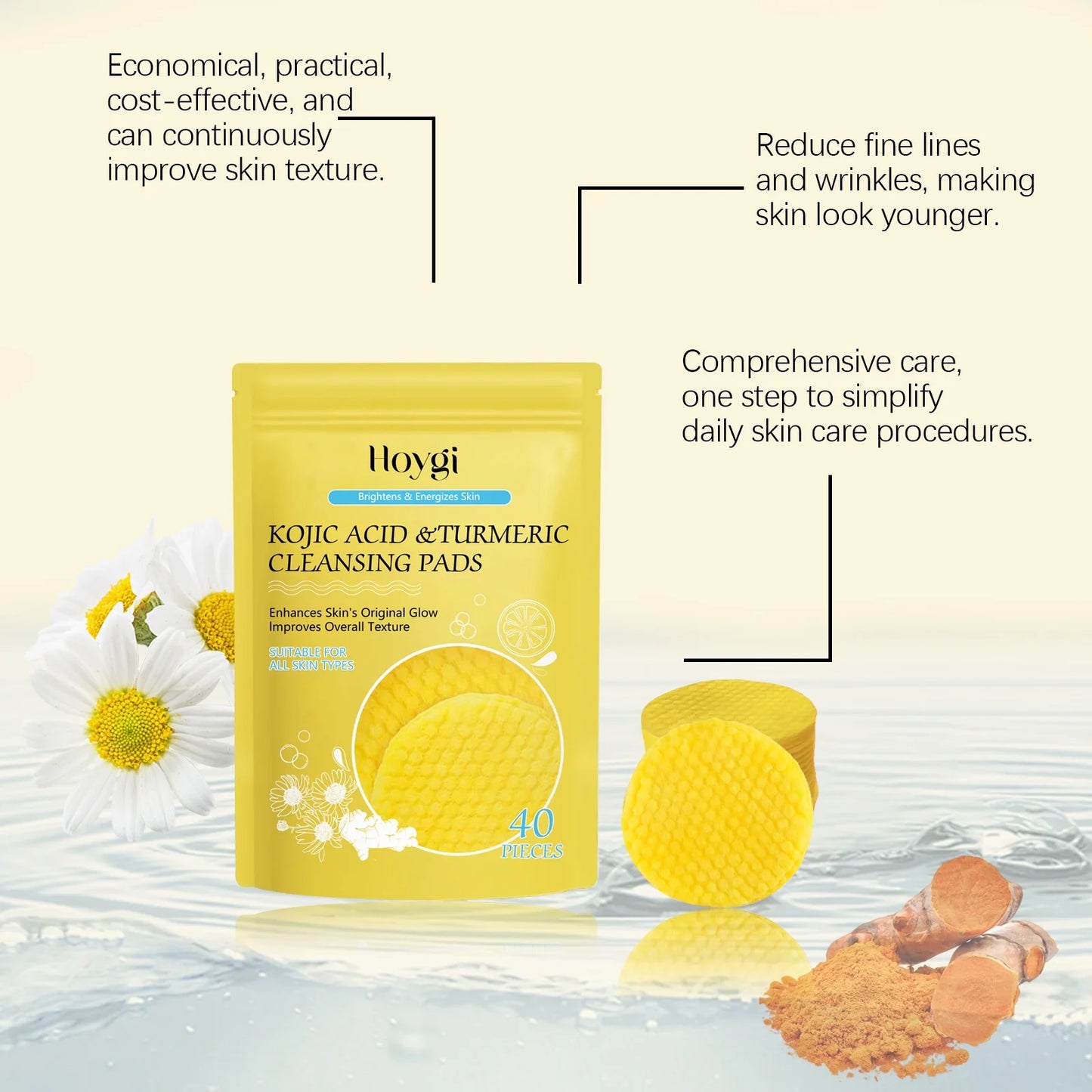 Turmeric Cleansing Pads,Kojic Acid and Turmeric Cleansing Pads for Face and Body Remove Excess Keratin